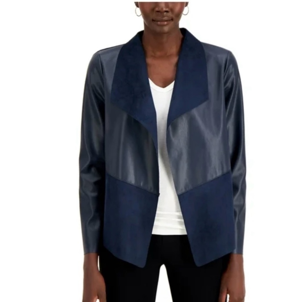 Alfani 3 tone faux suede & leather front jacket